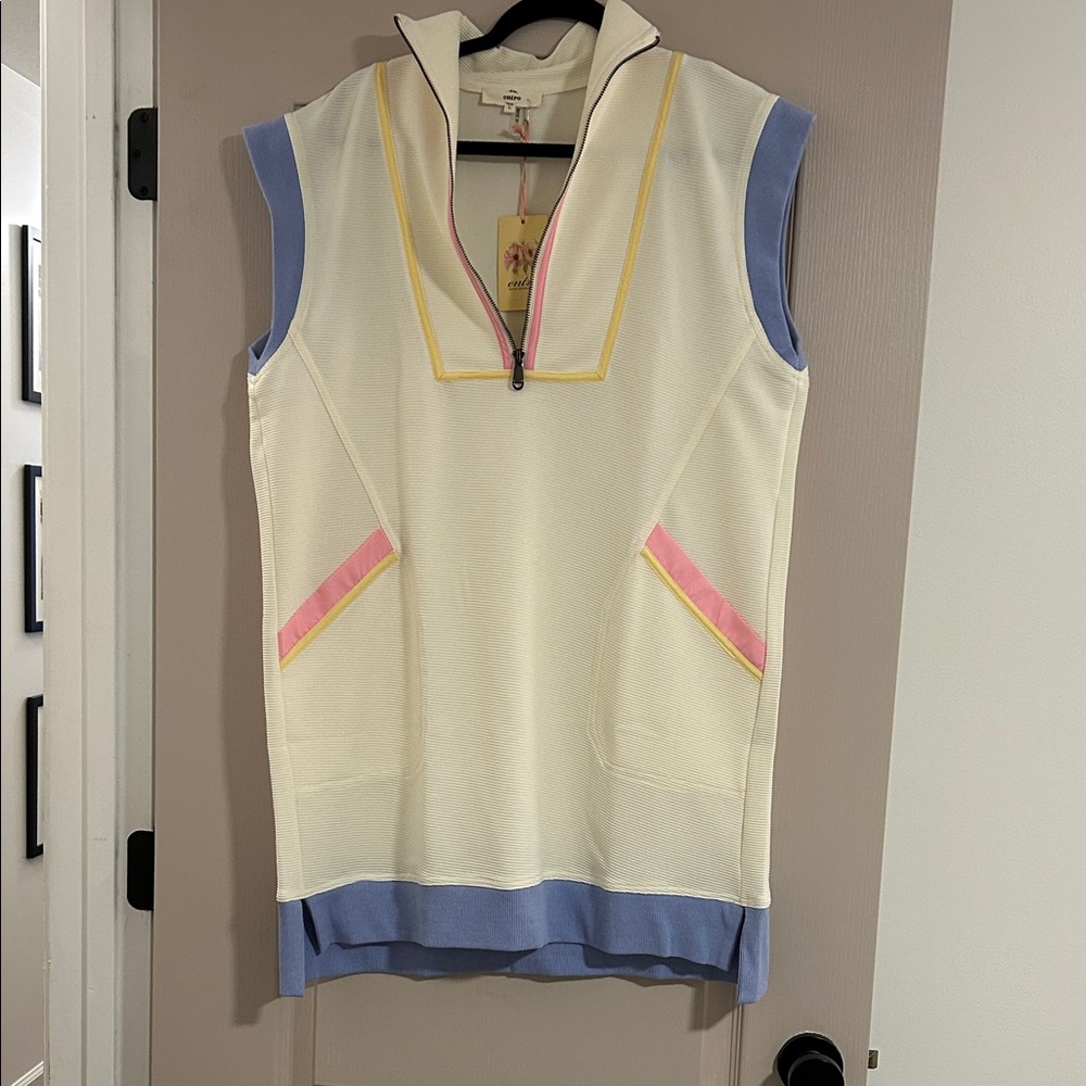 Entro Cream and Blue Sleeveless Dress